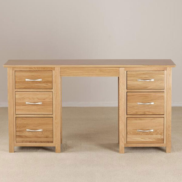 Devon Oak Double Pedestal Desk With 6 Drawers