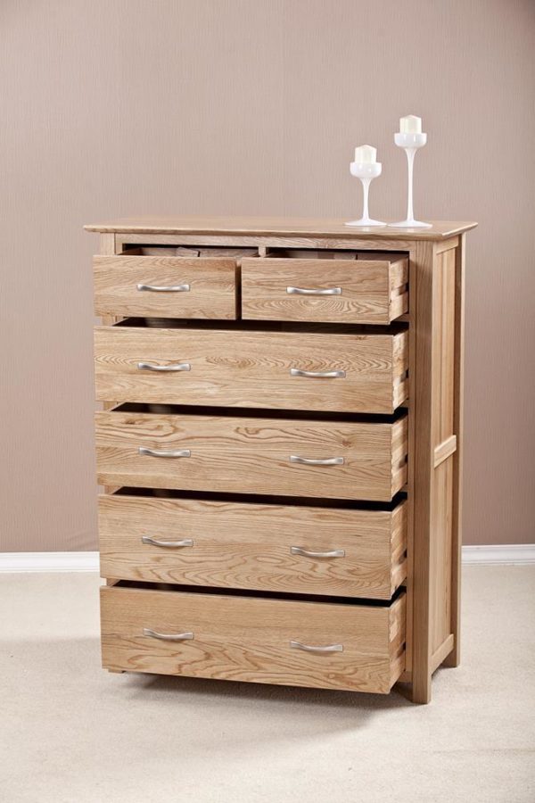 Devon Oak 2 Over 4 Chest With 6 Drawers | Fully Assembled