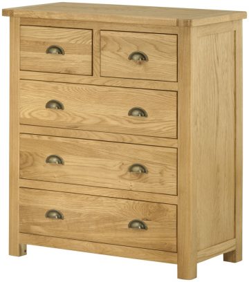 Tynedale Oak 2 over 3 Chest of Drawers | Wax Finish | Fully Assembled