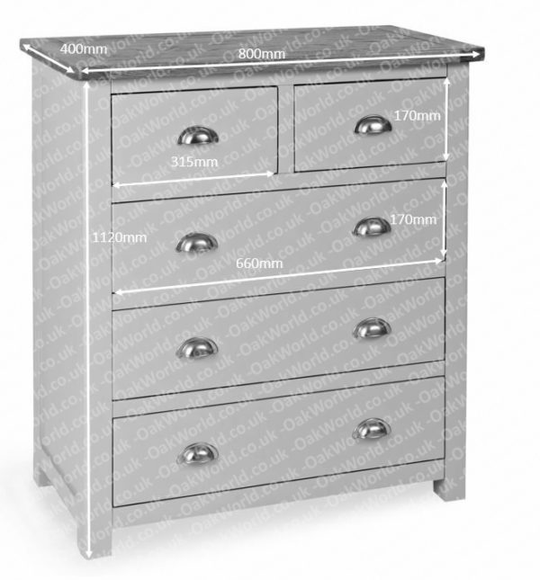 Tynedale Oak 2 over 3 Chest of Drawers | Wax Finish | Fully Assembled
