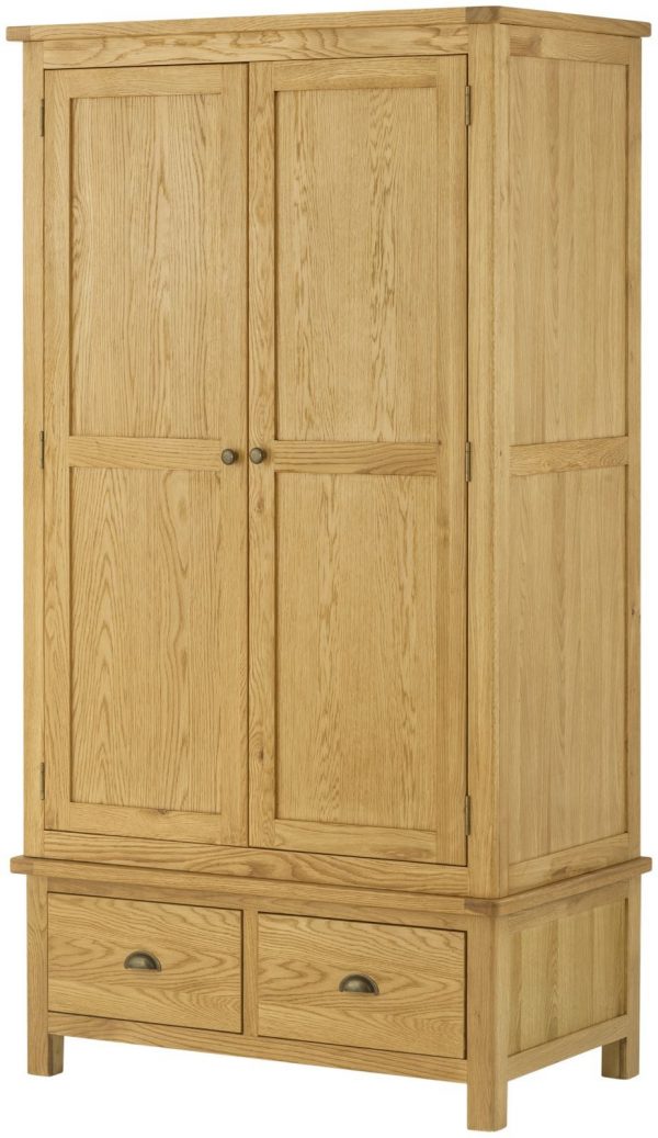 Tynedale Oak Double Wardrobe with Drawers | Wax Finish