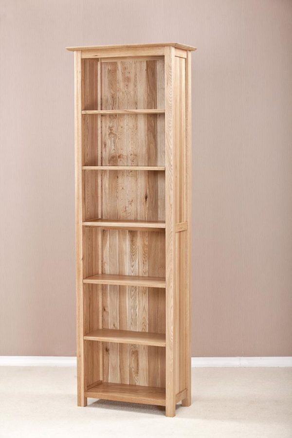 Devon Oak Narrow Bookcase 6ft 6 Tall With 6 Shelves | Fully Assembled