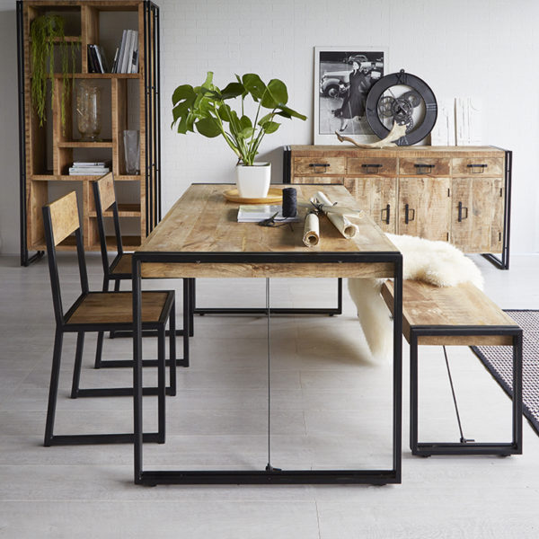 Black Memphis Industrial Metal & Wood Dining Table - Medium