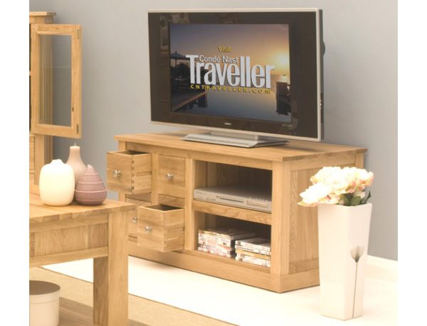 North Bay Oak Four Drawer TV Cabinet | Fully Assembled