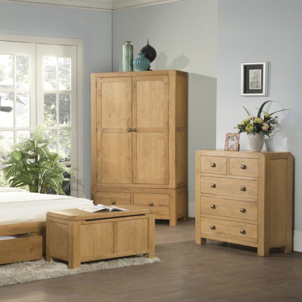 Haven Waxed Oak Double Wardrobe With 2 Drawers