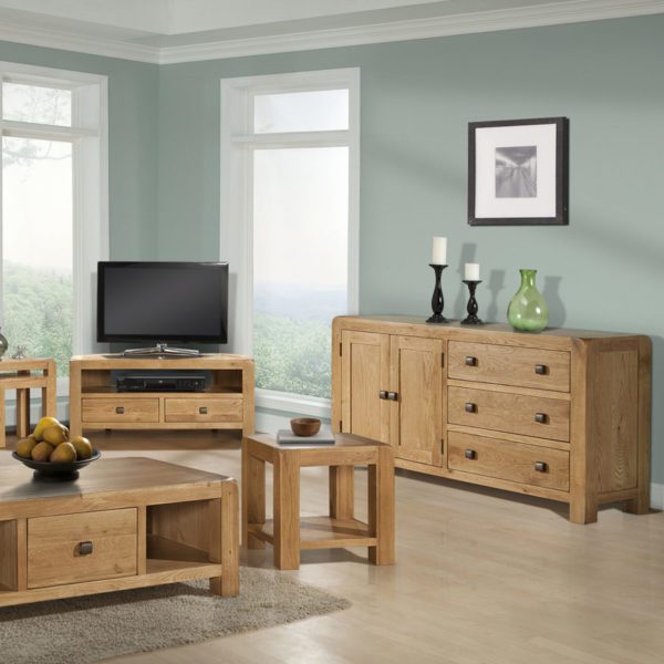 Haven Waxed Oak Tall Bookcase With 2 Drawer | Fully Assembled