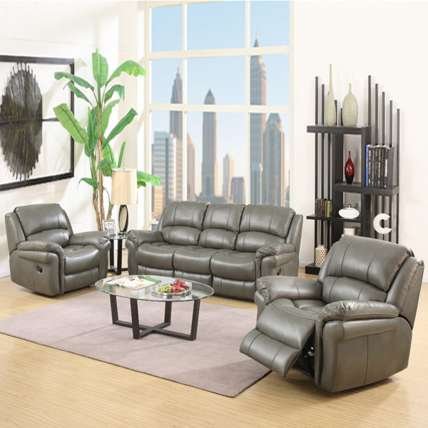 Farnham Grey Leather Sofa 2 Seat Recliner