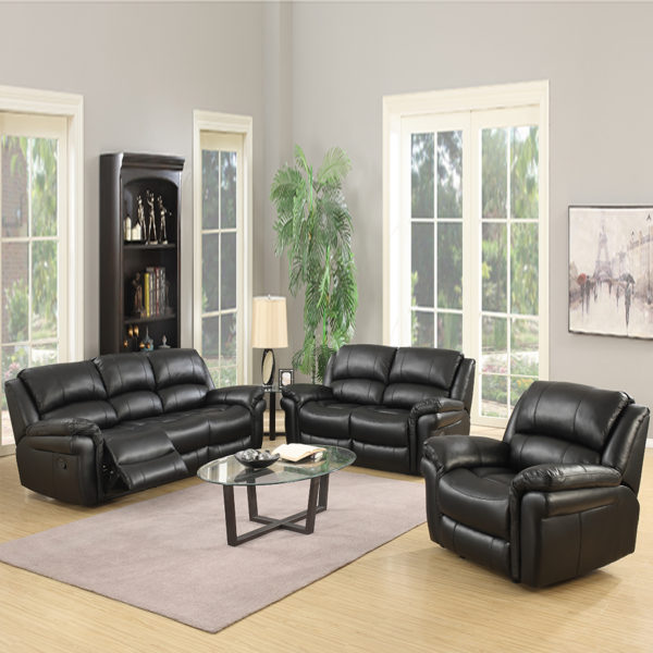 Farnham Black Leather Sofa 2 Seat Recliner