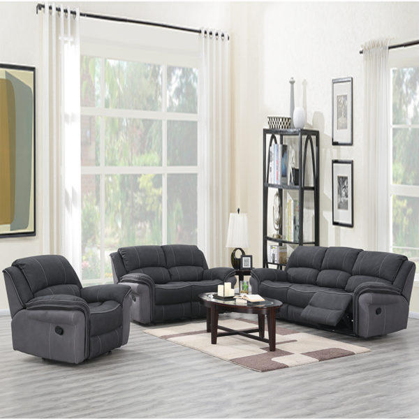 Kingston Fusion Charcoal Fabric Sofa 3 Seat Recliner Grey