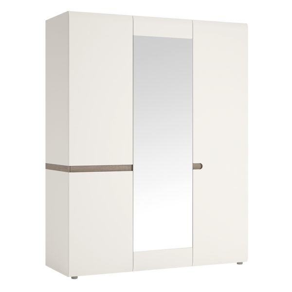 Chelsea White 3 Door Wardrobe With Mirror And Internal Shelving