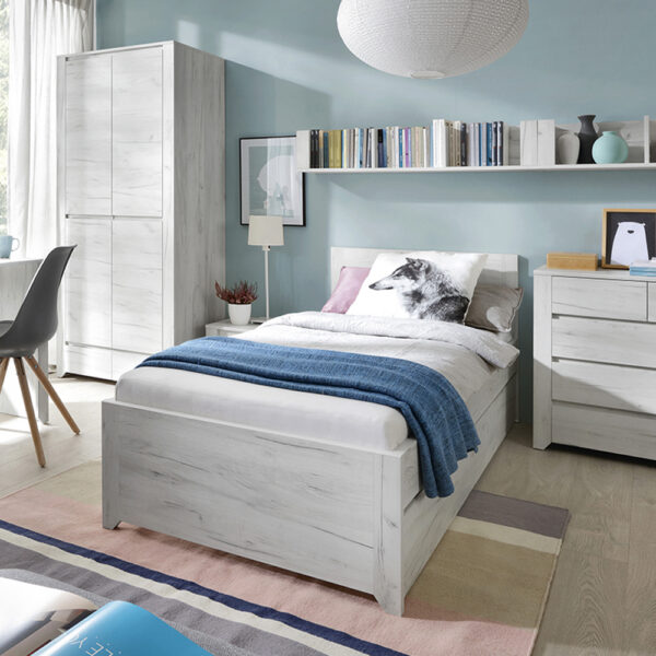 Fiji White Oak Single Bed with Under Bed Drawer