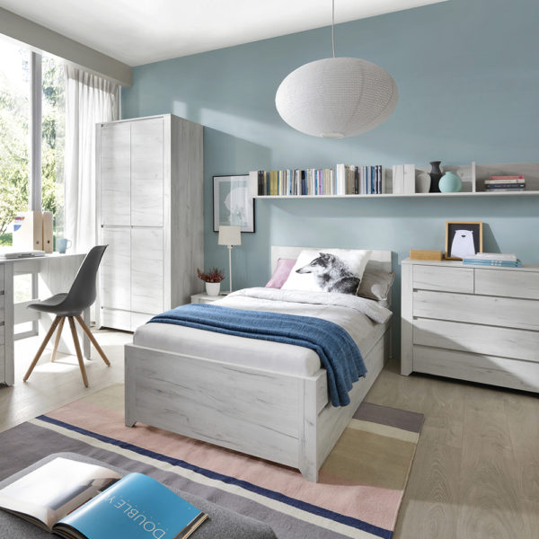 Fiji White Oak Single Bed with Under Bed Drawer