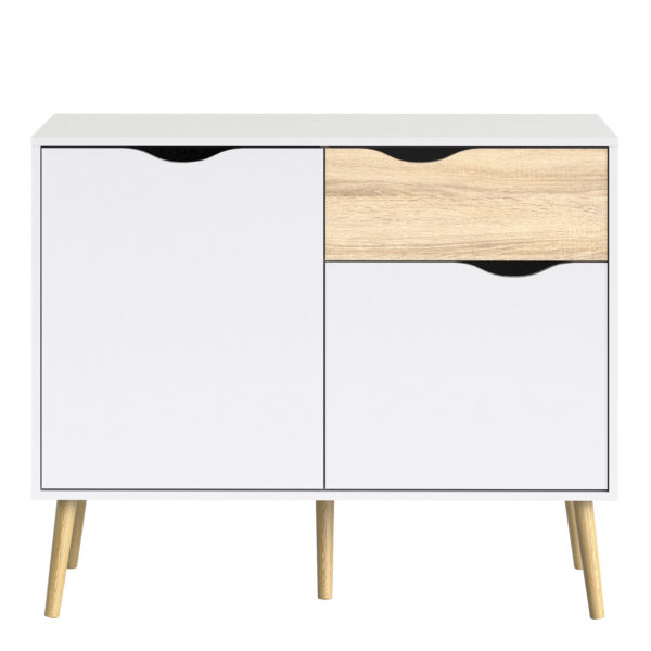 Oslo Small 1 Drawer 2 Door Sideboard | White and Oak | Self Assembly