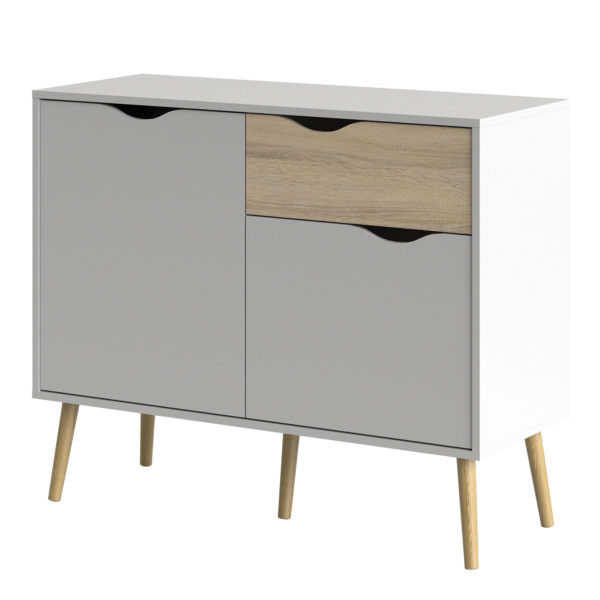Oslo Small 1 Drawer 2 Door Sideboard | White and Oak | Self Assembly