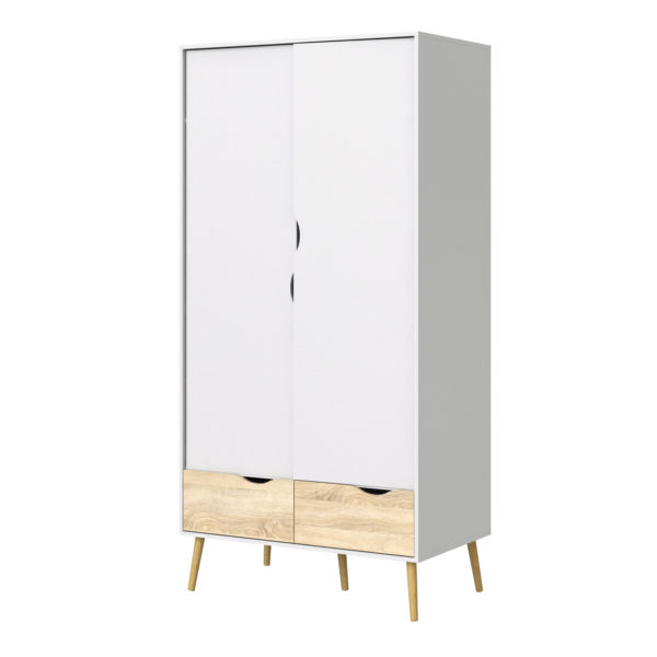 Oslo 2 Door 2 Drawer Wardrobe | White and Oak