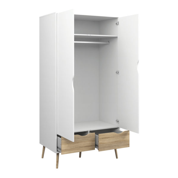 Oslo 2 Door 2 Drawer Wardrobe | White and Oak