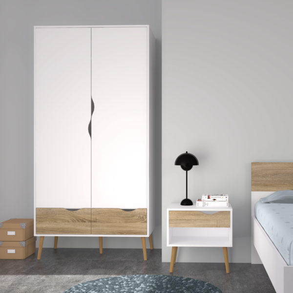 Oslo 2 Door 2 Drawer Wardrobe | White and Oak