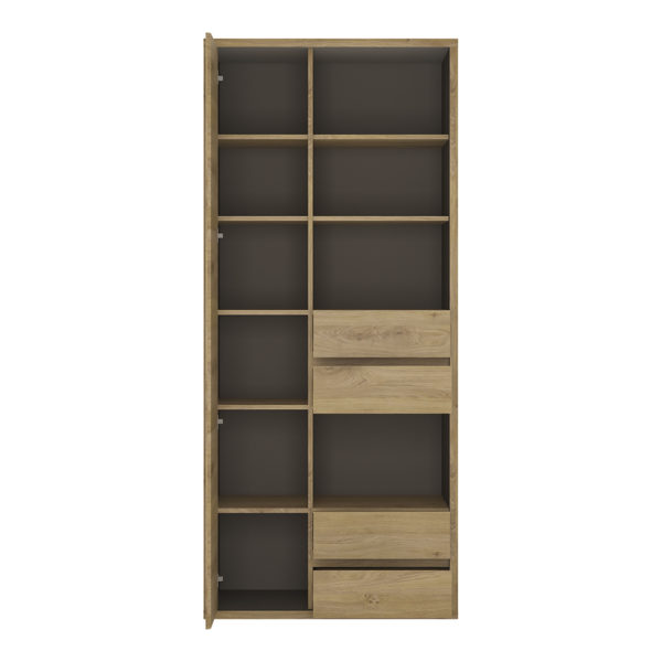 Alnwick Tall Wide 1 Door 4 Drawer Oak Bookcase | Self Assembly
