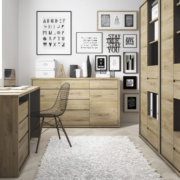 Alnwick Tall Wide 1 Door 4 Drawer Oak Bookcase | Self Assembly