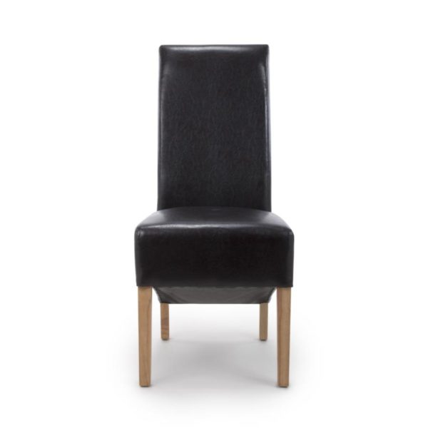 Krista Roll Back Bonded Leather Black Dining Chair