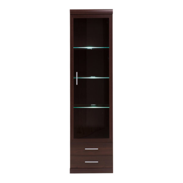Belize Tall Glazed 1 Door 2 Drawer Narrow Display Cabinet | Self Assembly