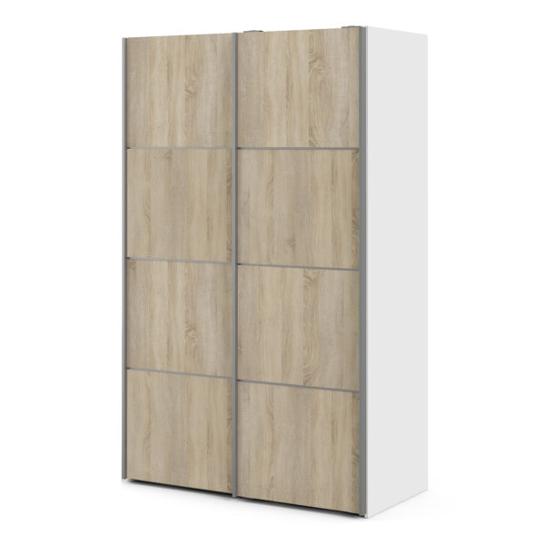 Venice Wardrobe Collection Sliding Wardrobe 120cm in White with Oak Doors with 5 Shelves