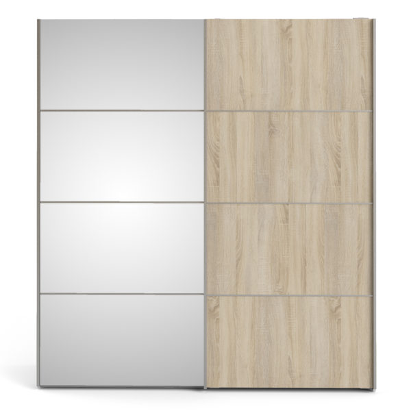 Venice Wardrobe Collection Sliding Wardrobe 180cm in White with Oak and Mirror Doors with 2 Shelves
