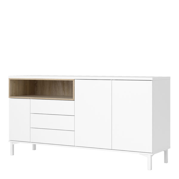 Paphos Sideboard 3 Drawers 3 Doors in White and Oak | Self Assembly