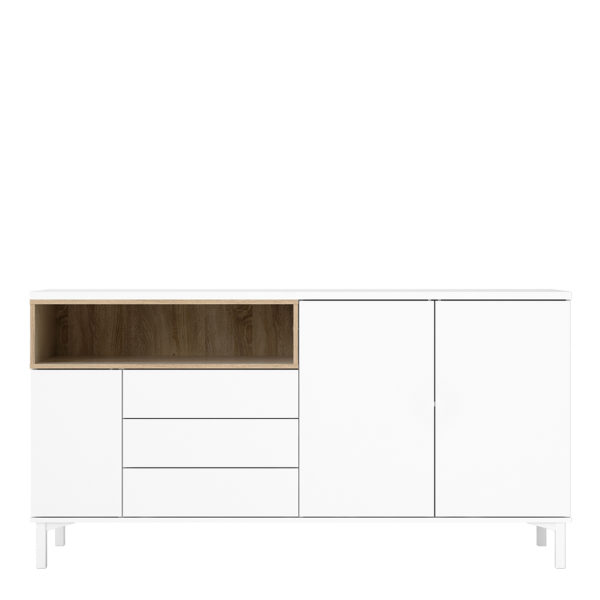 Paphos Sideboard 3 Drawers 3 Doors in White and Oak | Self Assembly