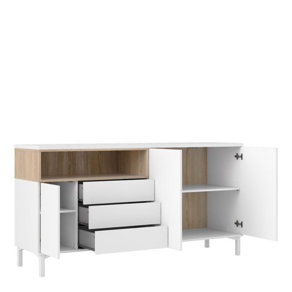 Paphos Sideboard 3 Drawers 3 Doors in White and Oak | Self Assembly