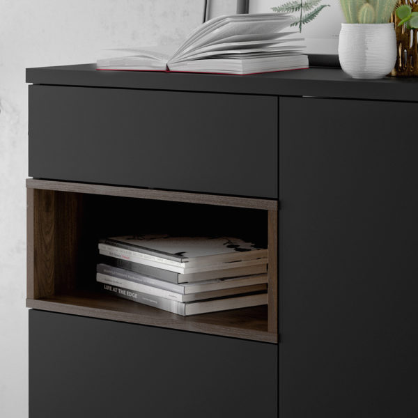 Paphos Sideboard 2 Drawers 1 Door in Black and Walnut | Self Assembly