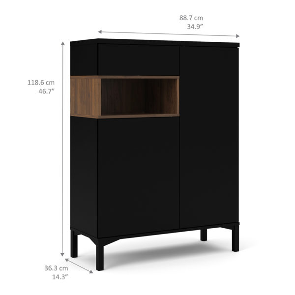 Paphos Sideboard 2 Drawers 1 Door in Black and Walnut | Self Assembly