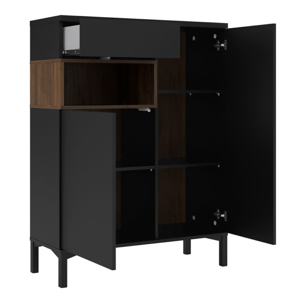 Paphos Sideboard 2 Drawers 1 Door in Black and Walnut | Self Assembly