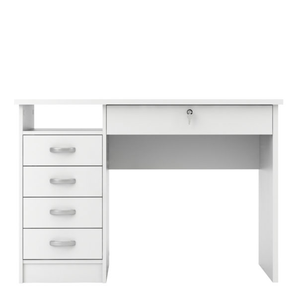 Ajax Plus Desk with 5 Drawers in White | Self Assembly
