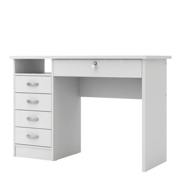Ajax Plus Desk with 5 Drawers in White | Self Assembly