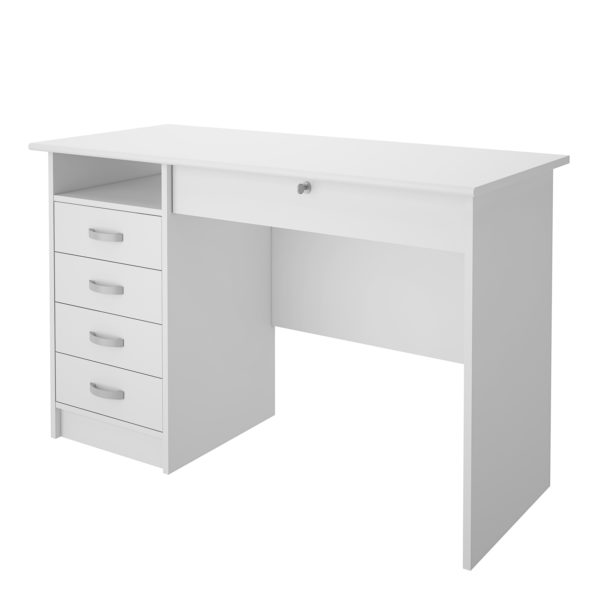 Ajax Plus Desk with 5 Drawers in White | Self Assembly
