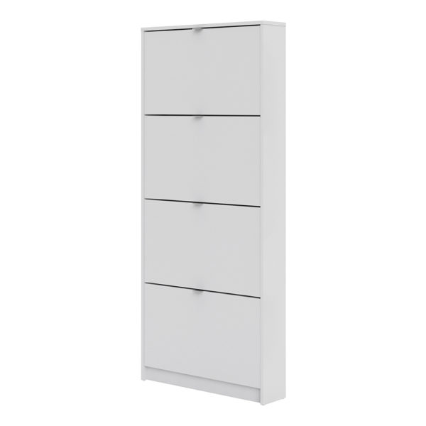 White Luxor Shoe Cabinet Collection With 4 Tilting Doors and 1 Layer | Self Assembly