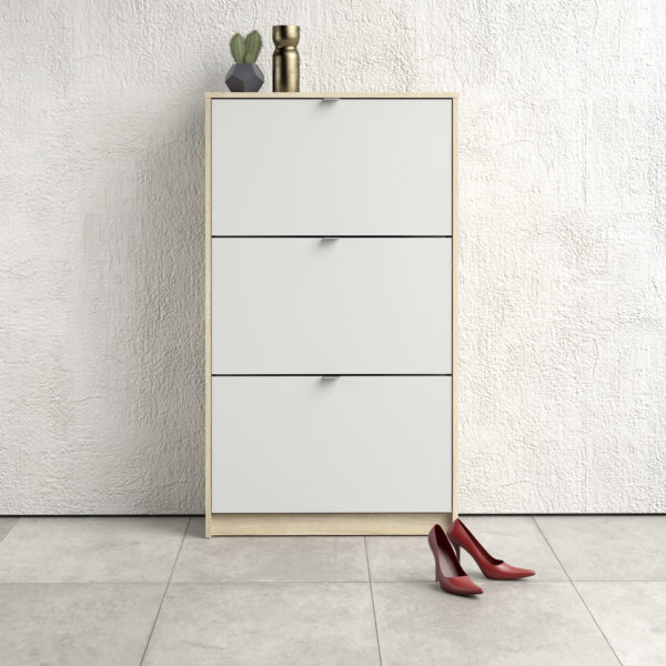 White Luxor Shoe Cabinet Collection With 3 Tilting Doors and 2 Layers | Self Assembly