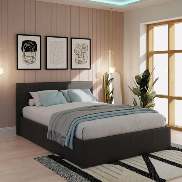 Marikina Side Lift Ottoman Double Bed | Black