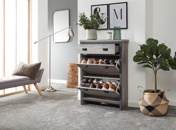 Fenway 2 Tier 1 Drawer Shoe Cabinet | Grey | Self Assembly