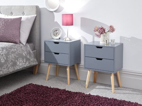 Kathmandu Pair of 2 Drawer Bedside Cabinets  | Dark Grey | Self Assembly