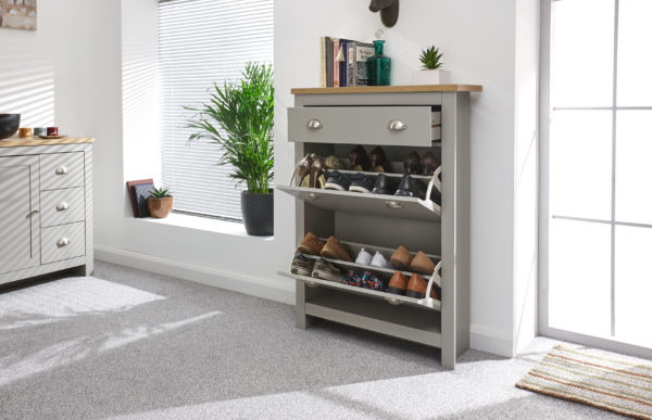 Fife Grey 2 Door 1 Drawer Shoe Cabinet | Grey | Self Assembly