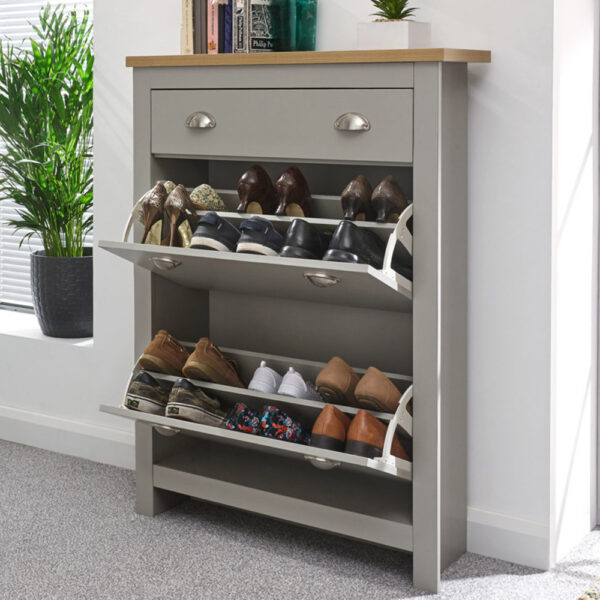 Fife Grey 2 Door 1 Drawer Shoe Cabinet | Grey | Self Assembly