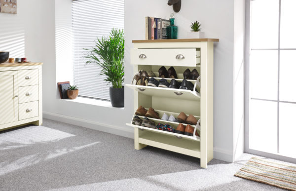 Fife Cream 2 Door 1 Drawer Shoe Cabinet | Cream | Self Assembly