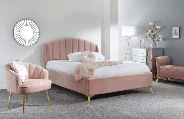 Haikou Double End Lift Ottoman Bed | Blush Pink