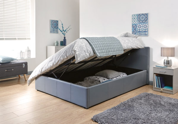 Marikina Side Lift King Size Ottoman Bed  | Grey PU
