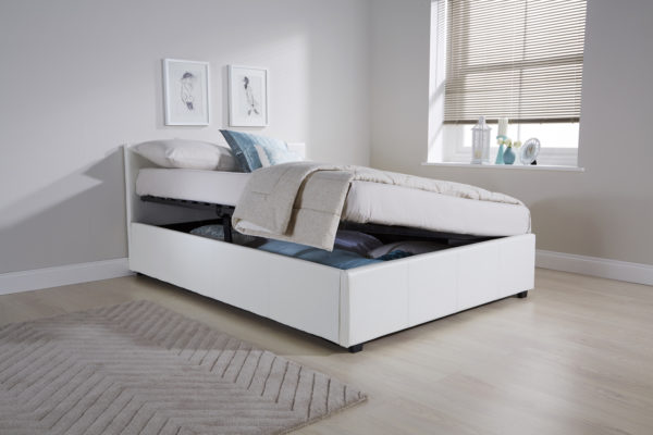 Marikina Side Lift Ottoman Small Double Bed | White