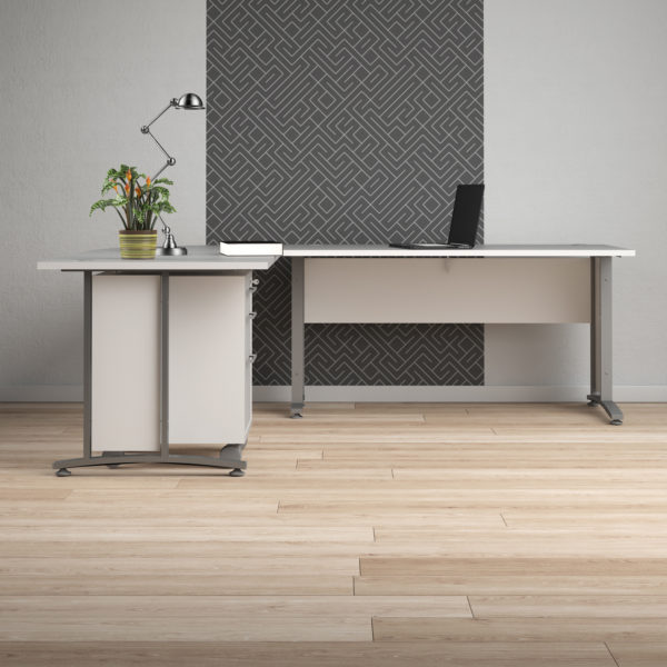 Kansas Desk 150cm in White with Silver Grey Steel Legs | Self Assembly