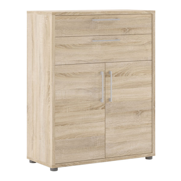 Kansas Bookcase 1 Shelf with 2 Drawers and 2 Doors in Oak | Self Assembly