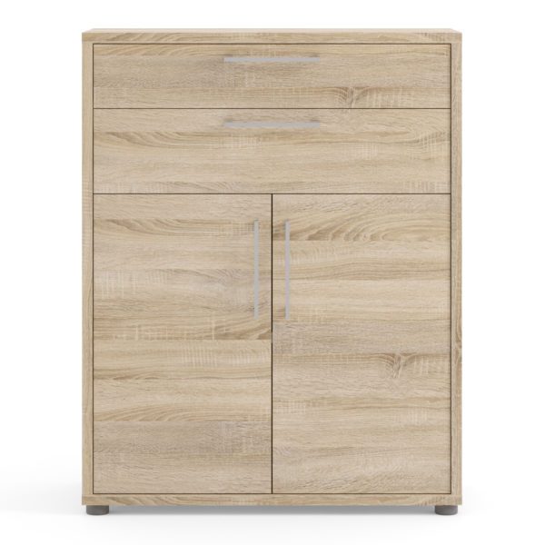 Kansas Bookcase 1 Shelf with 2 Drawers and 2 Doors in Oak | Self Assembly